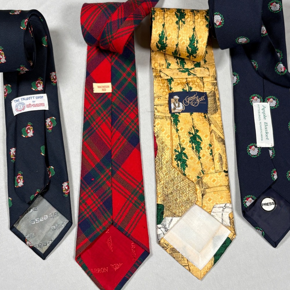 Christmas Necktie Lot Mens OS Christmas Santa Plaid Multi Holiday Vintage 4pc - Picture 7 of 13